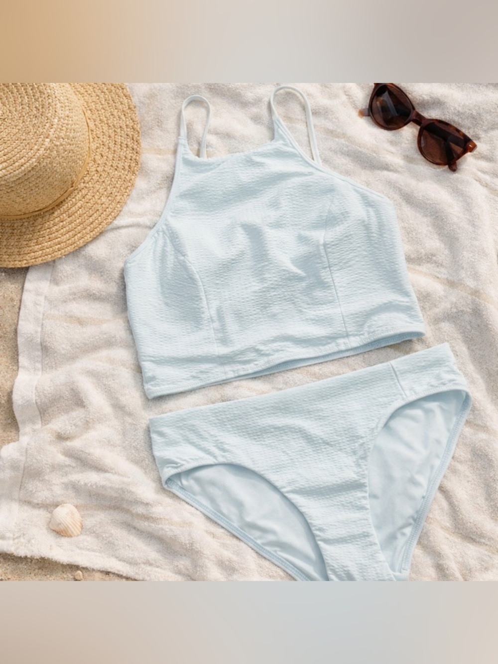 NEW! Lululemon Seer Sucker Sheer Blue Swim Top and Bottoms